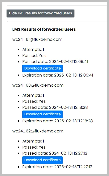 Forwarded users results